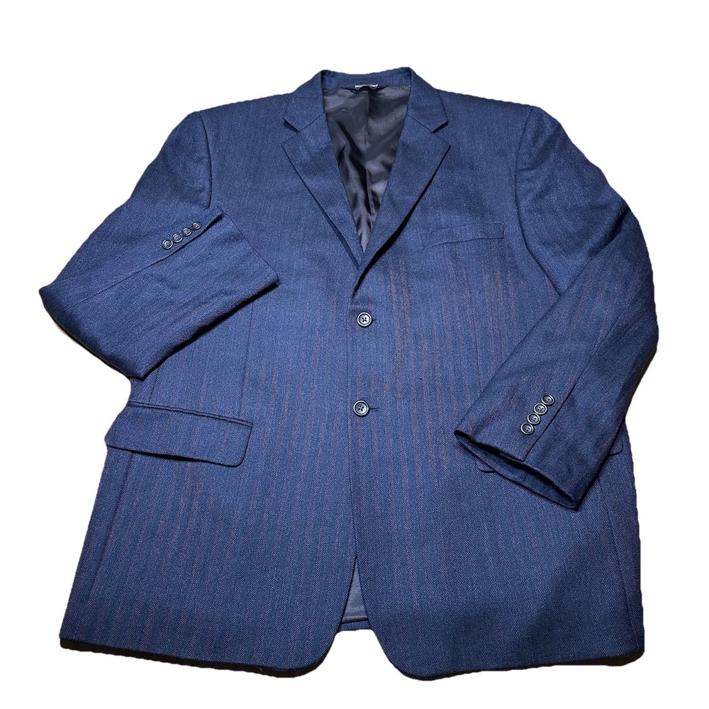 Pronto Uomo Blazer Mens 48R Navy Blue 100% Lambswool Sport Coat Jacket